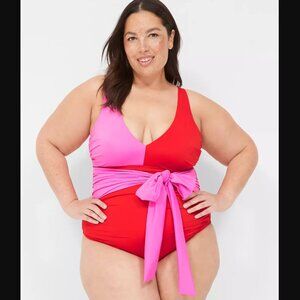 Lane Bryant No Wire Wrap One Piece Swimsuit Confetti Pink Size 18